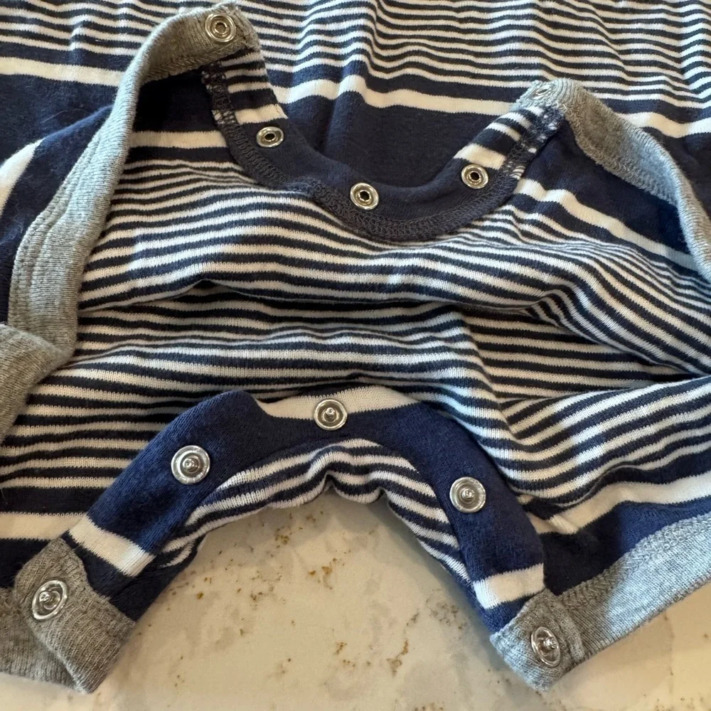 Burt’s Bees 24mos - Striped Blue and White Baby Romper - Picture 5 of 6